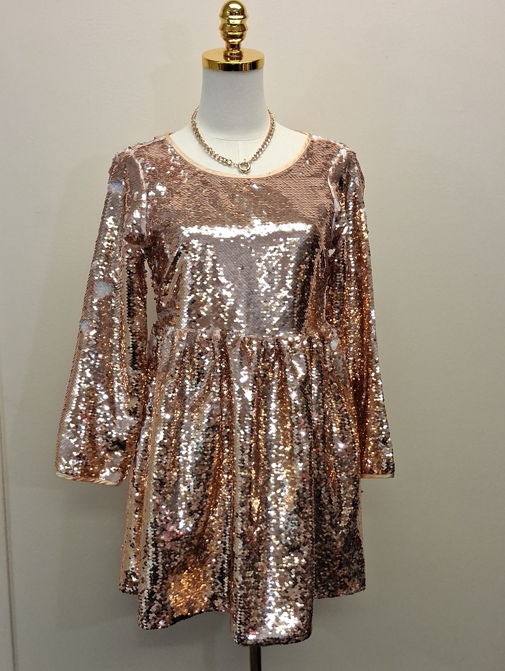 Lola + The Boys Rose Gold Sequin Long Sleeve Dress Girls Size 12